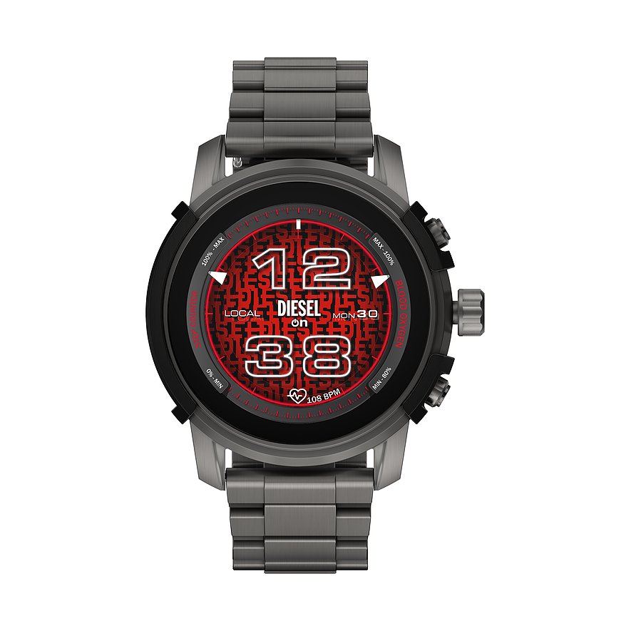 Diesel Touchscreen Smartwatch aus dunkelgrauem Edelstahl mit Edelstahlarmband und Schnellladefunktion (45,5 mm)