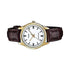 Casio Damen Analog Quarzuhr mit goldfarbenem Metallgehäuse und Lederarmband, champagnerfarbenes Zifferblatt