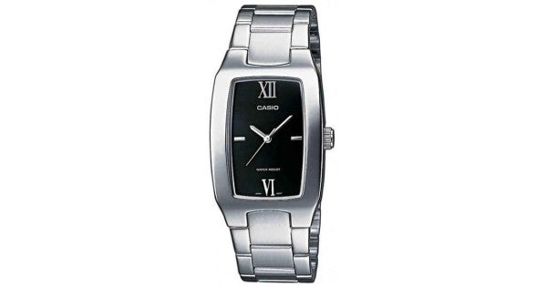 Casio Herren Analog Quarzuhr mit Edelstahlgehäuse und Edelstahlarmband, schwarzes Zifferblatt