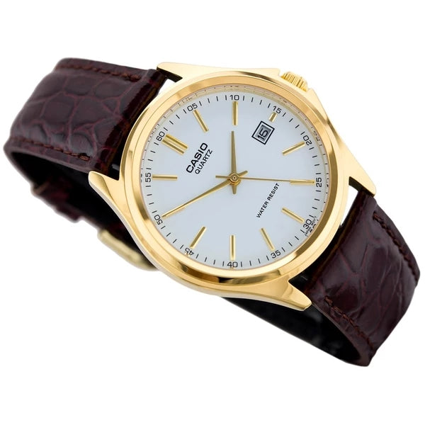 casio herren quarzuhr hellem zifferblatt datum schwarzem lederarmband mtp 1183q 7adf
