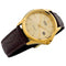 Men's quartz watch with champagne-colored dial, date and brown leather strap