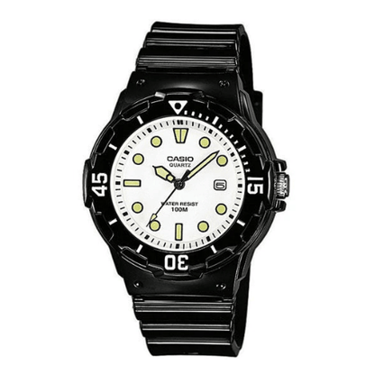 Damen Analoguhr_im_Taucherstil_mit_weiem_Resinarmband_Drehlnette_und_Datum