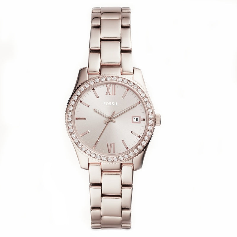 Fossil Scarlette Mini Three Hand Date Pastel Pink Stainless Steel Watch
