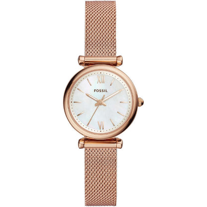 Fossil Carlie Mini Three Hand Rose Gold Tone Stainless Steel Mesh Watch