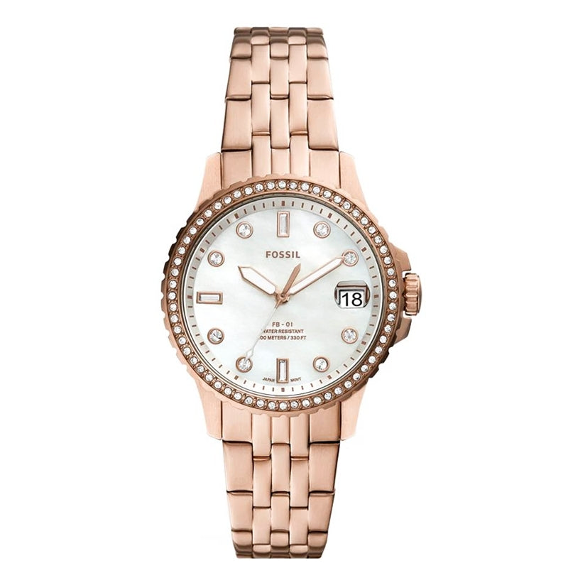 Fossil FB 01 Three Hand Date Rose Gold Tone Stainless Steel Watch
