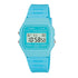 Casio Klassische Digitaluhr mit Stoppuhr, Alarm und blau transparentem Resinarmband