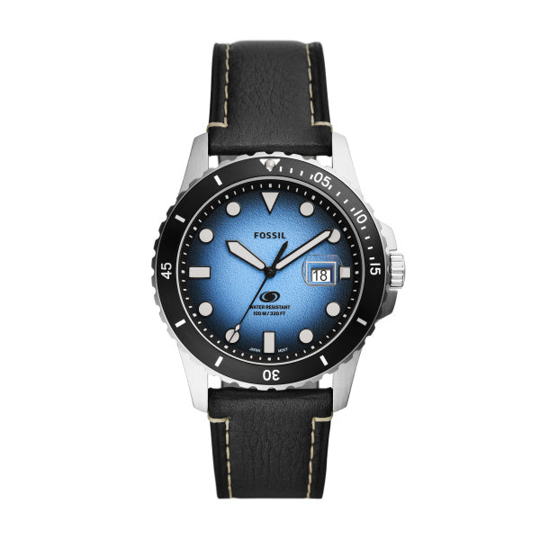 Fossil Blue Dive Three Hand Date Black Leather Watch