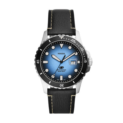 Fossil Blue Dive Three Hand Date Black Leather Watch
