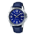 Herren Analog Quarzuhr_mit_Metallgehuse_und_Lederarmband_blaues_Zifferblatt