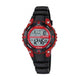 Digitale Unisex-Uhr aus Kunststoff mit rotem Gehäuse, schwarzem Band, Stoppuhr, Alarm und Beleuchtung (ca. 38 mm, 10 bar)