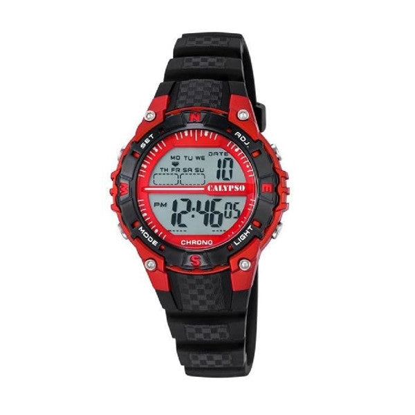 Calypso Digitale Kinderuhr in Orange Schwarz mit Kunststoffarmband, Stoppuhr und Alarm