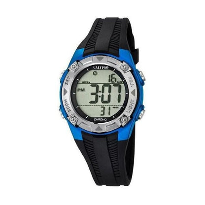 Calypso Digitale Kinderuhr mit blauem Gehäuse, schwarzem Kunststoffarmband, Stoppuhr und Alarm (ca. 36,6 mm)