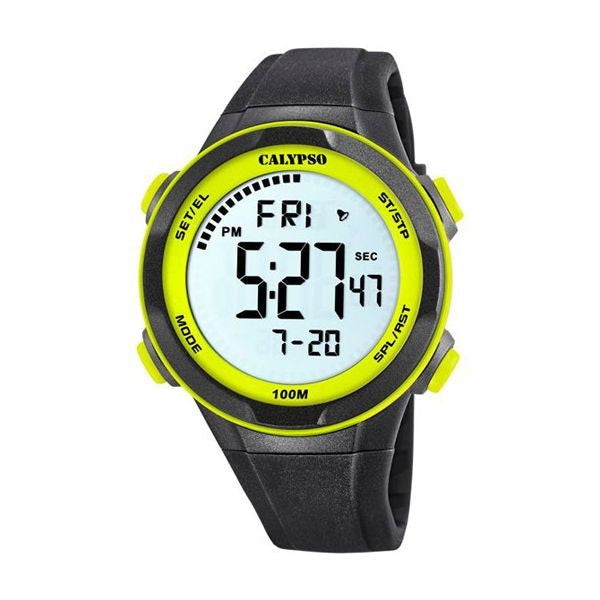 Calypso Digitale Herrenuhr mit Kunststoffgehäuse, schwarzem Kunststoffarmband, Stoppuhr, Timer und 10 bar Wasserdichtigkeit