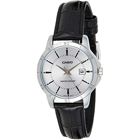 Casio Damen Analog Quarzuhr mit Metallgehäuse und Lederarmband, weißes Zifferblatt