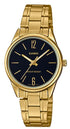 Casio Damen Analog Quarzuhr mit goldfarbenem Metallgehäuse und Edelstahlarmband, schwarzes Zifferblatt