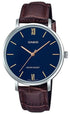 Casio Damen Analog Quarzuhr mit Metallgehäuse und Lederarmband, blaues Zifferblatt