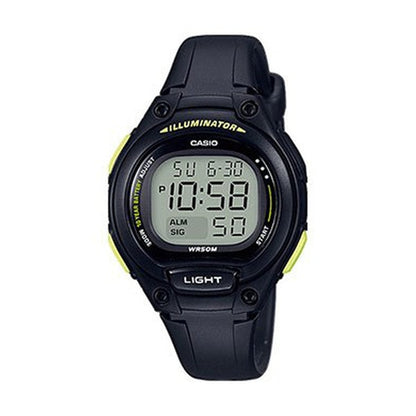 Casio Damen Digitaluhr mit Resin Gehäuse und Resinarmband, schwarzes Display (10 Jahre Batterie)