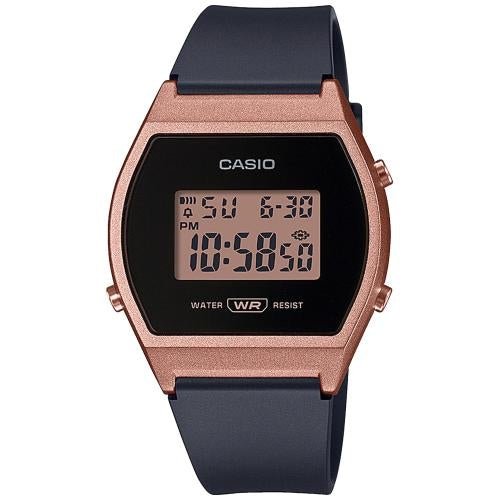 Casio Damen Digitaluhr mit Resin Gehäuse und Resinarmband, schwarzes Display