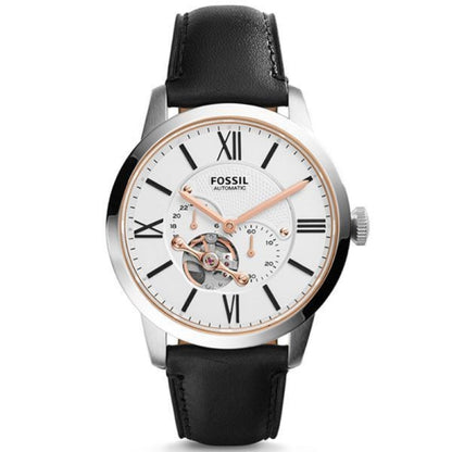 Fossil Townsman Automatic Stainless Steel Black Leather Watch