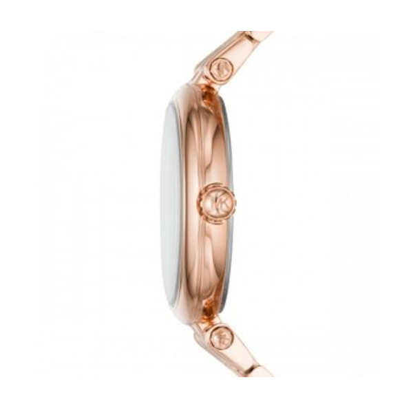 Michael Kors Quarz Damenuhr aus roségoldfarbenem Edelstahl mit weißem Zifferblatt und Kristalllünette (34 mm)