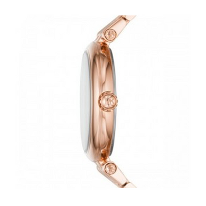 Michael Kors Quarz Damenuhr aus roségoldfarbenem Edelstahl mit weißem Zifferblatt und Kristalllünette (34 mm)