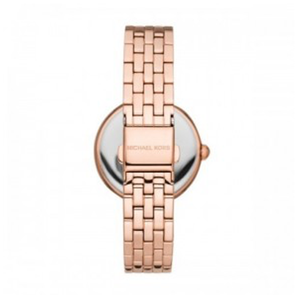 Michael Kors Quarz Damenuhr aus roségoldfarbenem Edelstahl mit weißem Zifferblatt und Kristalllünette (34 mm)
