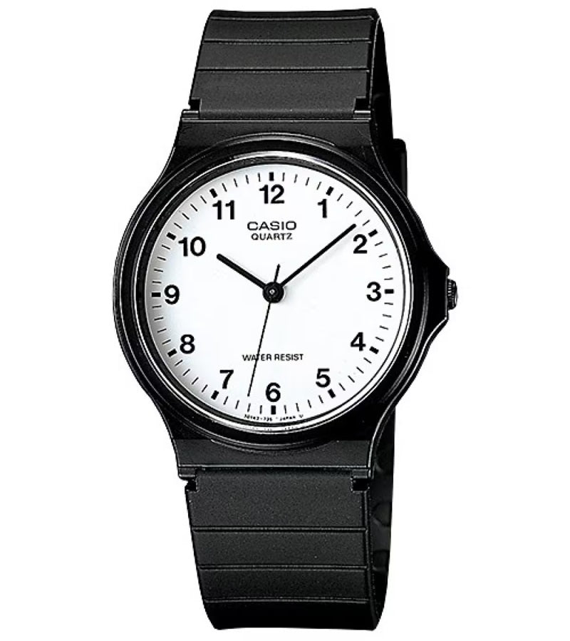 Casio Klassische Unisex Quarzuhr mit hellem Zifferblatt und schwarzem Resinarmband
