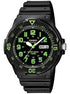Casio Herren Analoguhr im Sportdesign mit grünem Resinarmband, Drehlünette und Datum