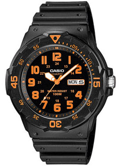 Casio Herren Analoguhr im Sportdesign mit rotem Resinarmband, Drehlünette und Datum