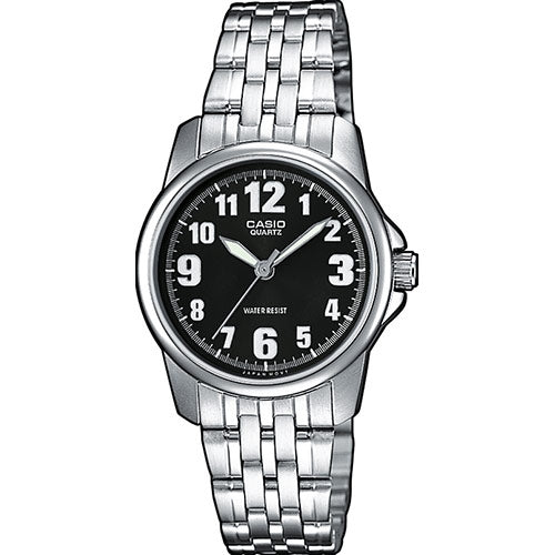 Casio Herren Analog Quarzuhr mit Edelstahlgehäuse und Edelstahlarmband, schwarzes Zifferblatt