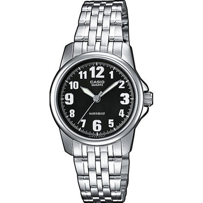 Casio Herren Analog Quarzuhr mit Edelstahlgehäuse und Edelstahlarmband, schwarzes Zifferblatt