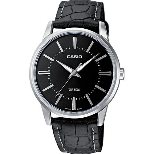Casio Klassische Herrenuhr mit Lederband (MTP 1303PL 1A, schwarz)