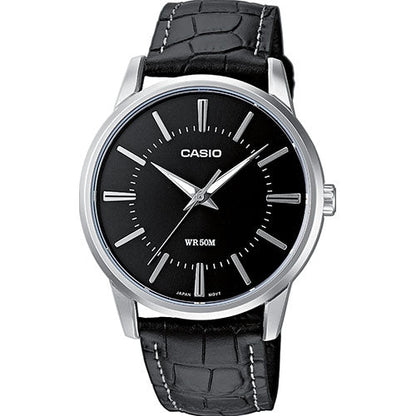 Casio Klassische Herrenuhr mit Lederband (MTP 1303PL 1A, schwarz)