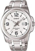 Casio Herren Analog Quarzuhr mit Edelstahlgehäuse und Edelstahlarmband, weißes Zifferblatt