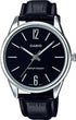 Casio Herren Analog Quarzuhr mit Edelstahlgehäuse und Lederarmband, schwarzes Zifferblatt