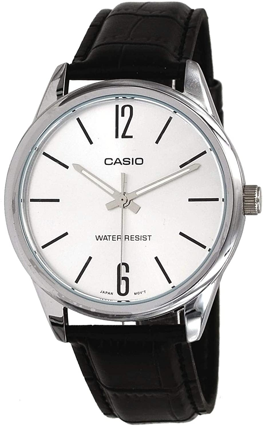 Casio Herren Analog Quarzuhr mit Edelstahlgehäuse und Lederarmband, weißes Zifferblatt