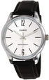 Casio Herren Analog Quarzuhr mit Edelstahlgehäuse und Lederarmband, weißes Zifferblatt