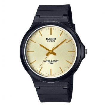 Casio Herren Analog Quarzuhr mit Resin Gehäuse und Resinarmband, goldfarbenes Zifferblatt