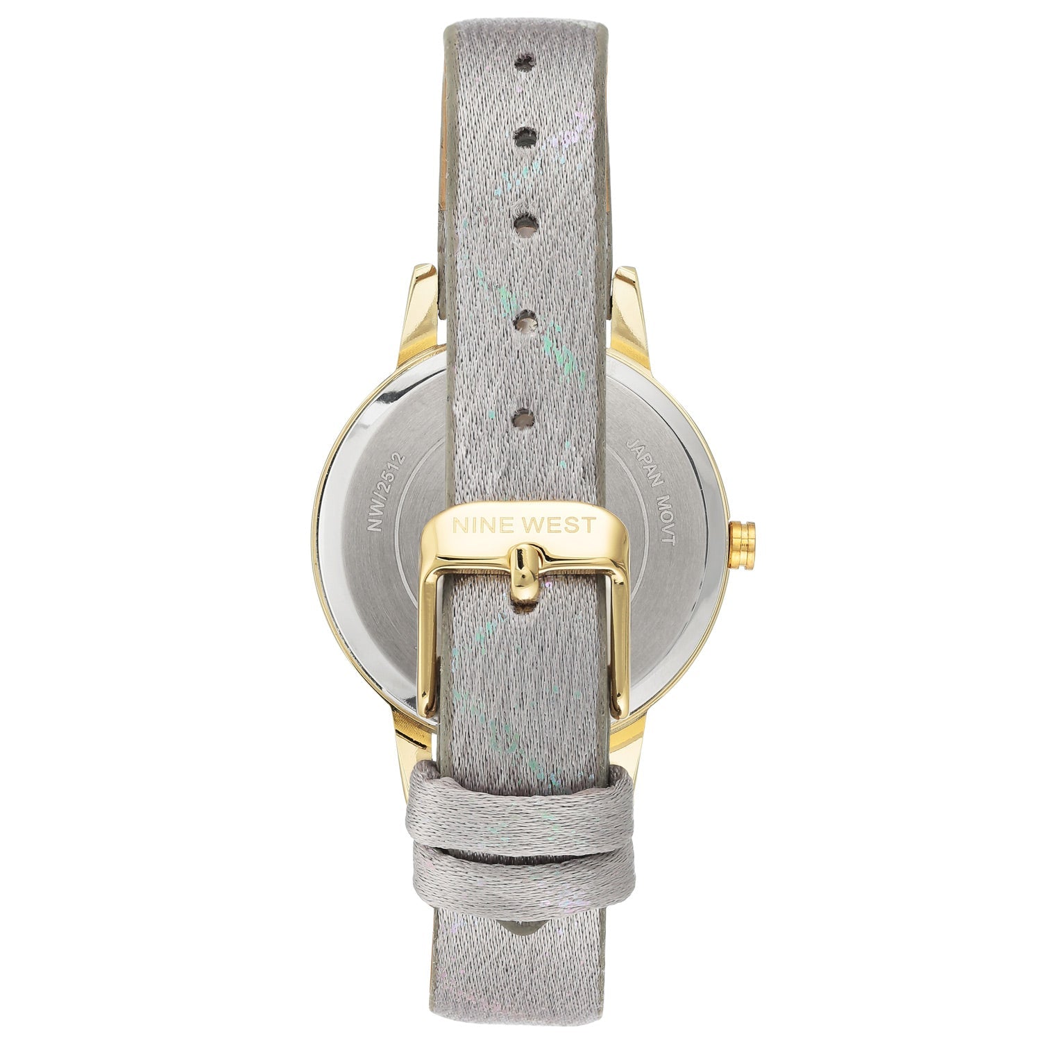 Nine West Damen Analog Quarzuhr mit goldfarbenem Metallgehäuse und Metallarmband, graues Zifferblatt