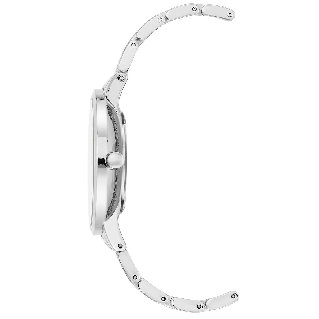 Damen-Analog-Quarzuhr mit grauem Metallgehäuse und Metallarmband, silberfarbenes Zifferblatt