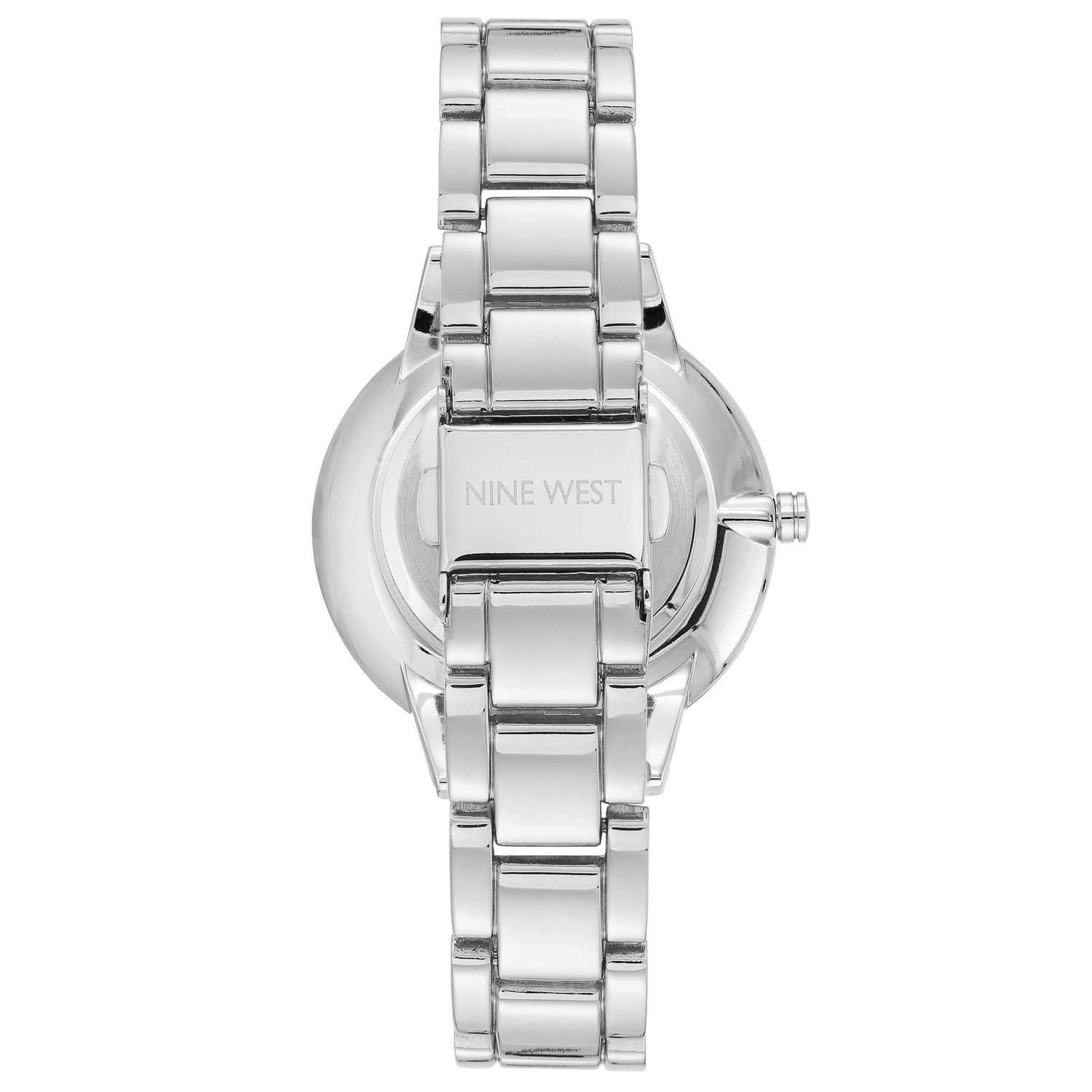 Nine West Damen Analog Quarzuhr mit grauem Metallgehäuse und Metallarmband, silberfarbenes Zifferblatt