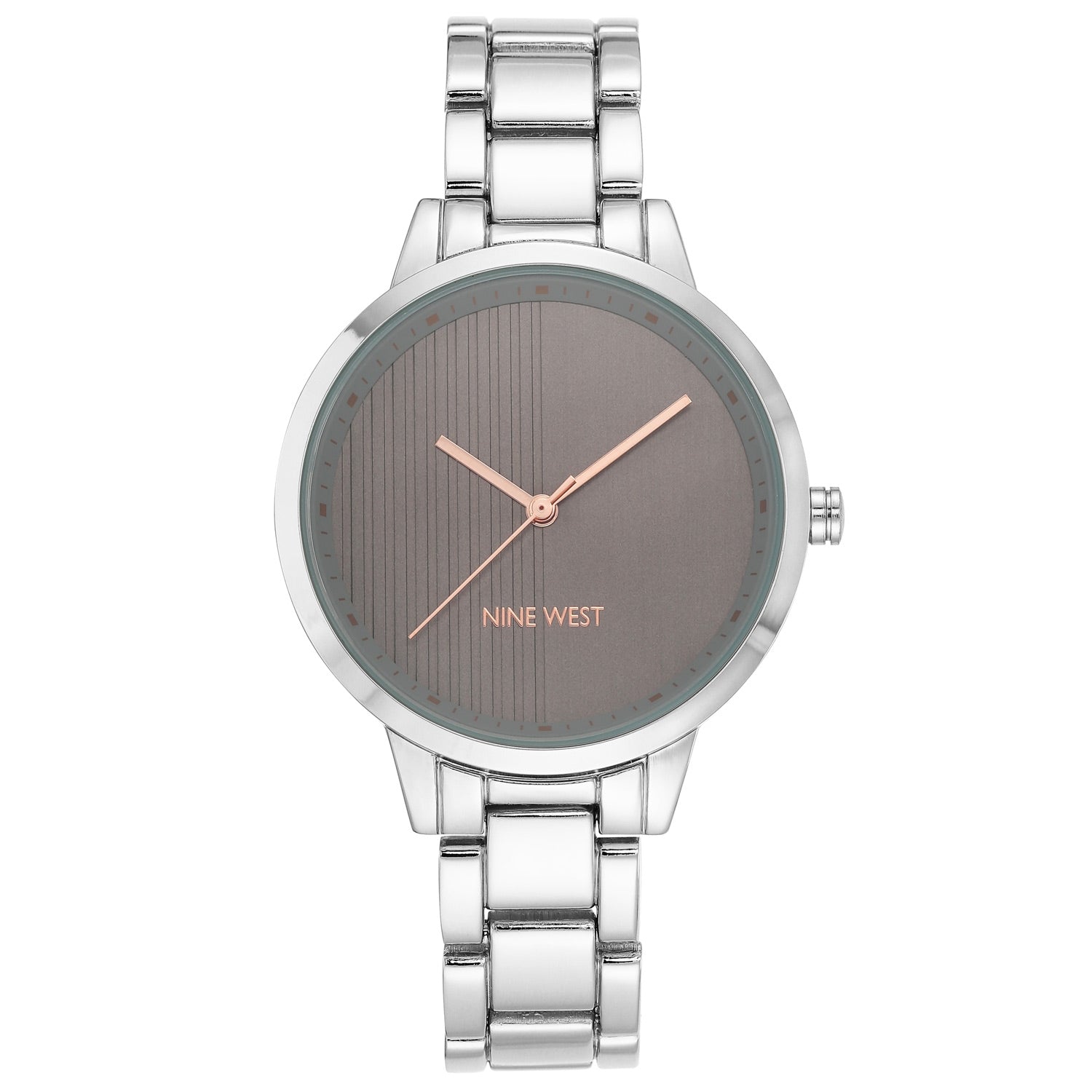 Nine West Damen Analog Quarzuhr mit champagnerfarbenem Metallgehäuse und Metallarmband, champagnerfarbenes Zifferblatt