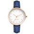 Nine West Damen Analog Quarzuhr mit roséfarbenem Metallgehäuse und Metallarmband, dunkelblaues Zifferblatt