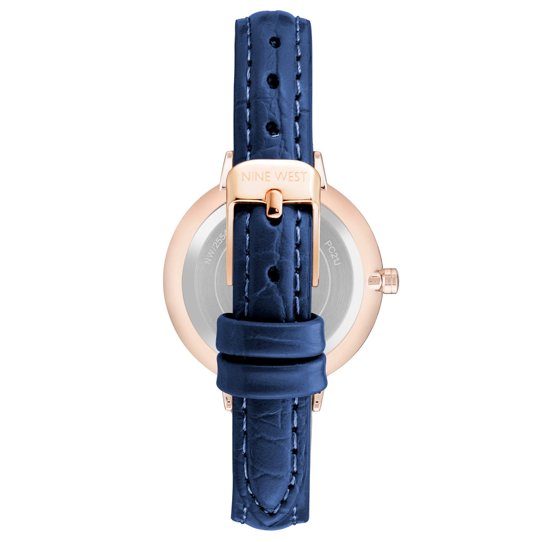 Damen-Analog-Quarzuhr mit roséfarbenem Metallgehäuse und Metallarmband, dunkelblaues Zifferblatt