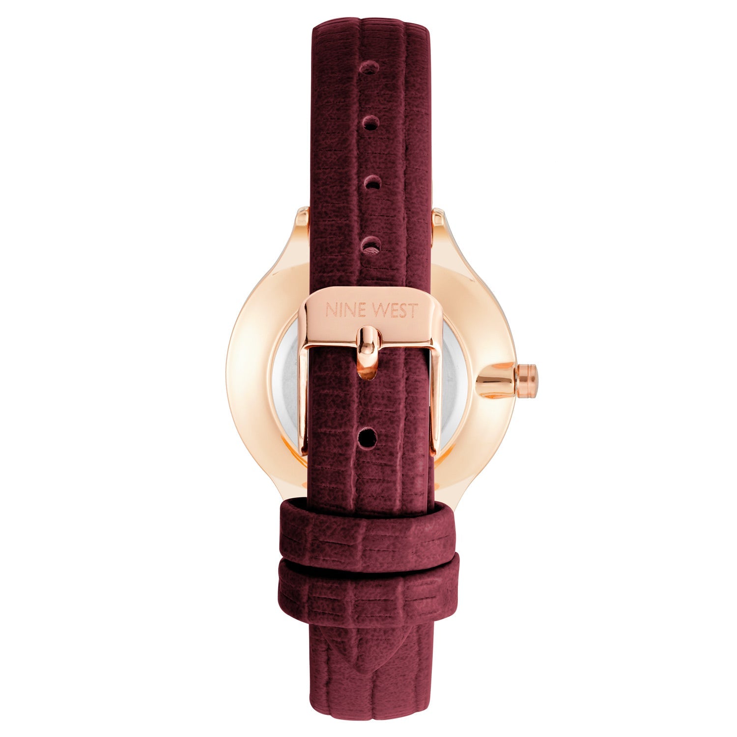 Nine West Damen Analog Quarzuhr mit roséfarbenem Metallgehäuse und Metallarmband, blaues Zifferblatt