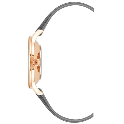 Nine West Damen Analog Quarzuhr mit roséfarbenem Metallgehäuse und Metallarmband, graues Zifferblatt
