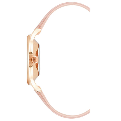 Damen-Analog-Quarzuhr mit roséfarbenem Metallgehäuse und Metallarmband, rosa Zifferblatt