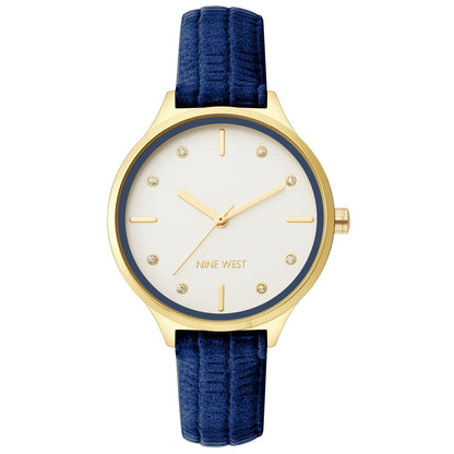 Nine West Damen Analog Quarzuhr mit Metallgehäuse und Metallarmband in Hellblau, blaues Zifferblatt