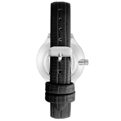 Nine West Damen Analog Quarzuhr mit Metallgehäuse und Metallarmband in Schwarz, schwarzes Zifferblatt