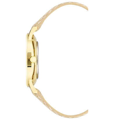 Nine West Damen Analog Quarzuhr mit champagnerfarbenem Metallgehäuse und Metallarmband, goldfarbenes Zifferblatt